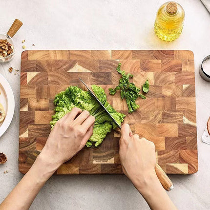 Wooden Cutting Board with Geometric Pattern Carving Serving Board Inner Handle