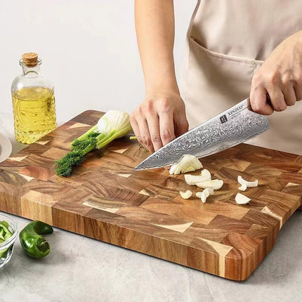 Wooden Cutting Board with Geometric Pattern Carving Serving Board Inner Handle