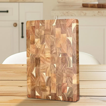 Wooden Cutting Board with Geometric Pattern Carving Serving Board Inner Handle