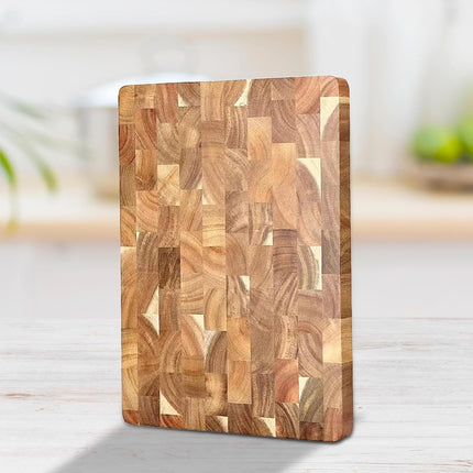 Wooden Cutting Board with Geometric Pattern Carving Serving Board Inner Handle