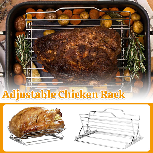 Stainless Steel Chicken Rack Foldable Adjustable Grill Stand For Oven Barbecue
