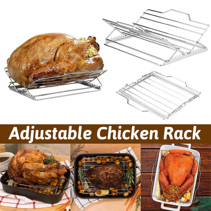 Stainless Steel Chicken Rack Foldable Adjustable Grill Stand For Oven Barbecue