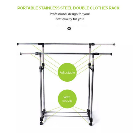 Double Rail Clothes Drying Rack For Indoor Outdoor Laundry Space Saving Durable