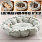 Round Plush Pet Bed Adjustable Drawstring Nest Mat Reversible Soft Cushion