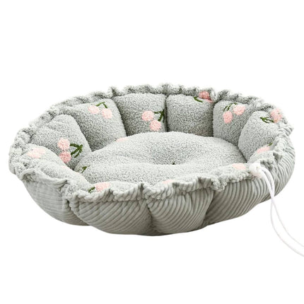 Round Plush Pet Bed Adjustable Drawstring Nest Mat Reversible Soft Cushion