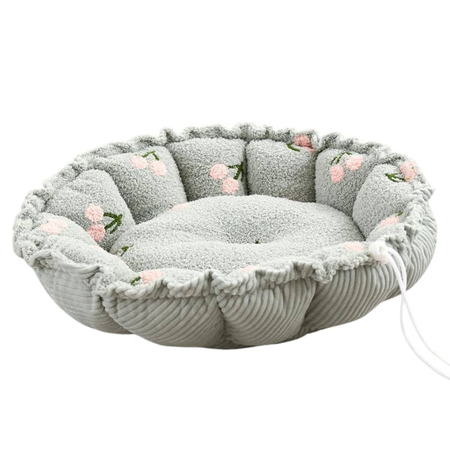 Round Plush Pet Bed Adjustable Drawstring Nest Mat Reversible Soft Cushion