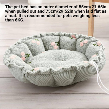 Round Plush Pet Bed Adjustable Drawstring Nest Mat Reversible Soft Cushion