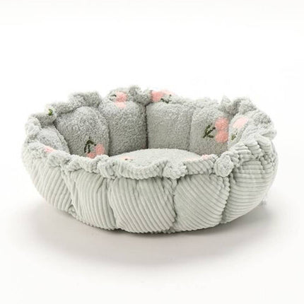Round Plush Pet Bed Adjustable Drawstring Nest Mat Reversible Soft Cushion