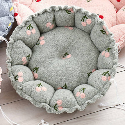 Round Plush Pet Bed Adjustable Drawstring Nest Mat Reversible Soft Cushion