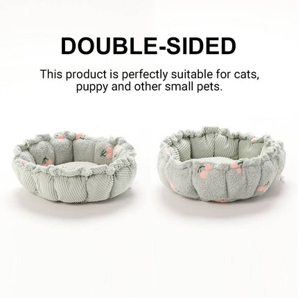 Round Plush Pet Bed Adjustable Drawstring Nest Mat Reversible Soft Cushion