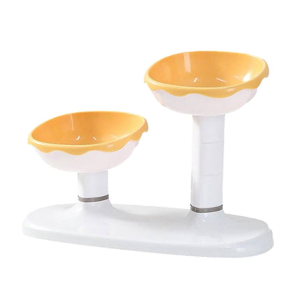 Adjustable Dual Height Pet Bowl Stand Yellow White