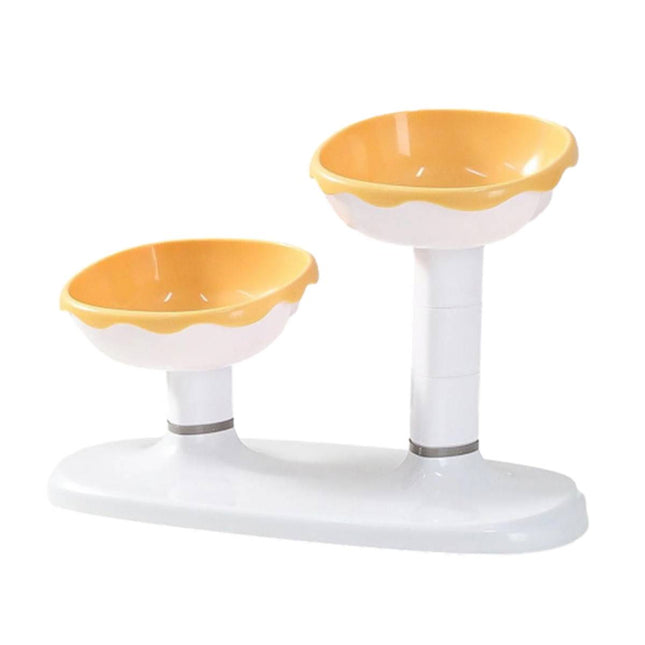 Adjustable Dual Height Pet Bowl Stand Yellow White