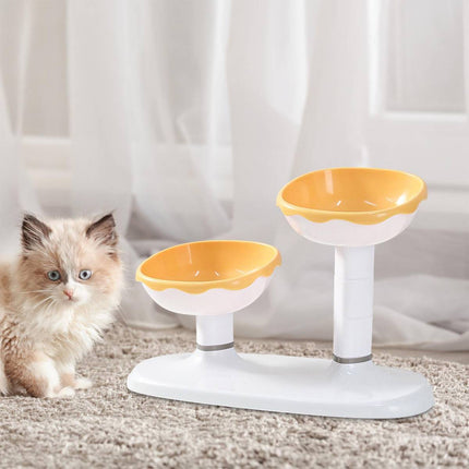 Adjustable Dual Height Pet Bowl Stand Yellow White