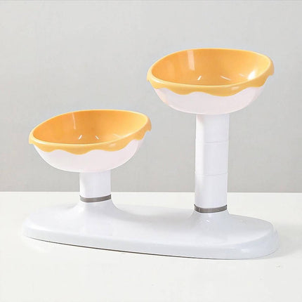 Adjustable Dual Height Pet Bowl Stand Yellow White