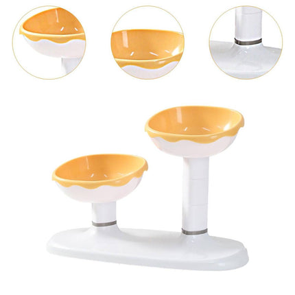 Adjustable Dual Height Pet Bowl Stand Yellow White
