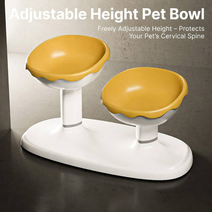 Adjustable Dual Height Pet Bowl Stand Yellow White