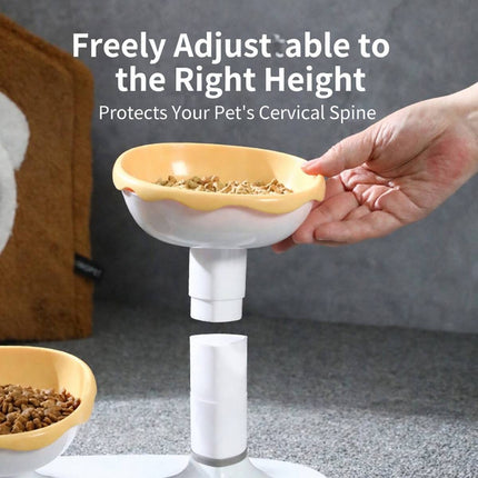 Adjustable Dual Height Pet Bowl Stand Yellow White