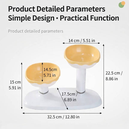 Adjustable Dual Height Pet Bowl Stand Yellow White