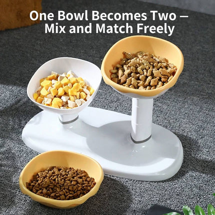 Adjustable Dual Height Pet Bowl Stand Yellow White