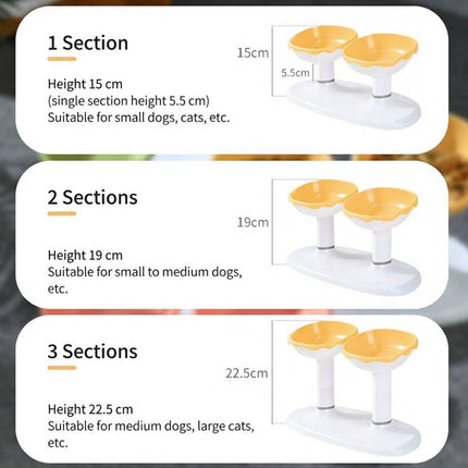 Adjustable Dual Height Pet Bowl Stand Yellow White
