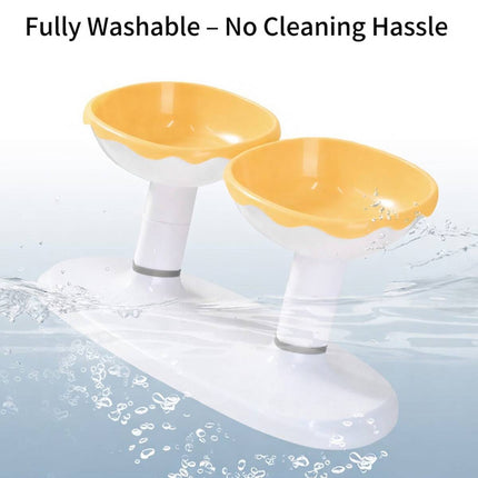 Adjustable Dual Height Pet Bowl Stand Yellow White
