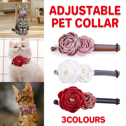 Camellia Pet Collar with Bell Adjustable for Cats Small Dogs Daily Decoration