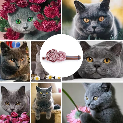 Camellia Pet Collar with Bell Adjustable for Cats Small Dogs Daily Decoration