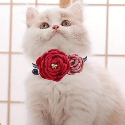 Camellia Pet Collar with Bell Adjustable for Cats Small Dogs Daily Decoration
