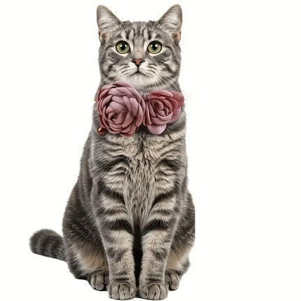 Camellia Pet Collar with Bell Adjustable for Cats Small Dogs Daily Decoration