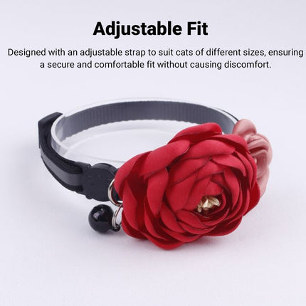 Camellia Pet Collar with Bell Adjustable for Cats Small Dogs Daily Decoration