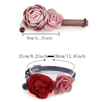 Camellia Pet Collar with Bell Adjustable for Cats Small Dogs Daily Decoration