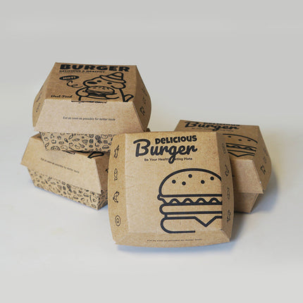 Kraft Burger Takeaway Box 100PCS Food Packaging Container With Vent Hole