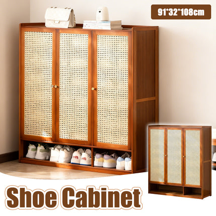 Home Entryway Bamboo Shoe Cabinet With Door Breathable Dustproof Space Saving