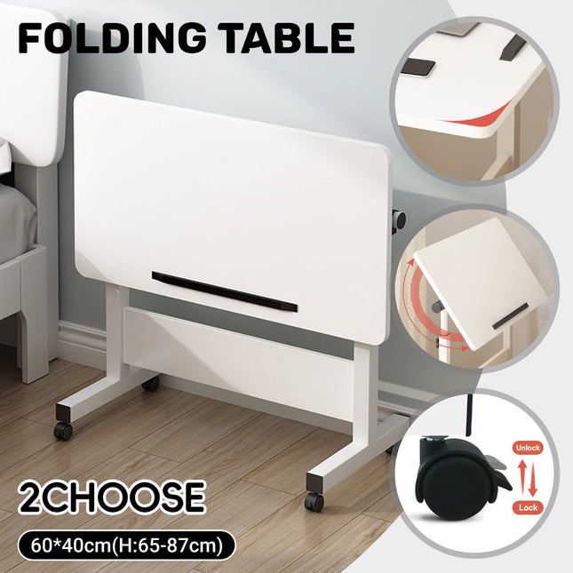 Moveable Foldable Table with Wheels Adjustable Height Space Saving Home Bedroom