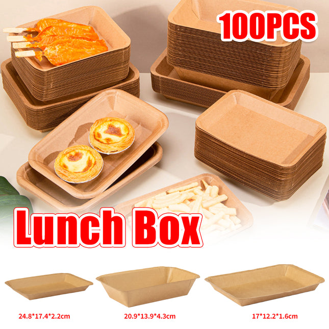 100PCS Kraft Paper Plates Lunch Box Food-Grade Water abd Oil Repeleent Outdoor