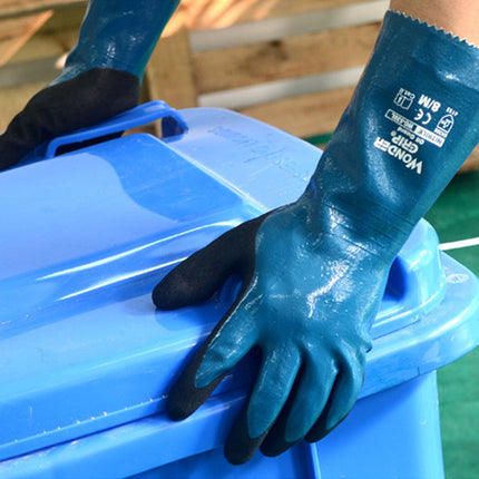 Heavy Duty Nitrile Coated Work Gloves 30cm Long Cuff Oil Resistant Anti Slip