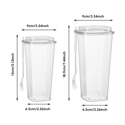 50PCS Fruit Tea Cup With Lid And Fork Large Capacity 650/960ml Drink Takeaway