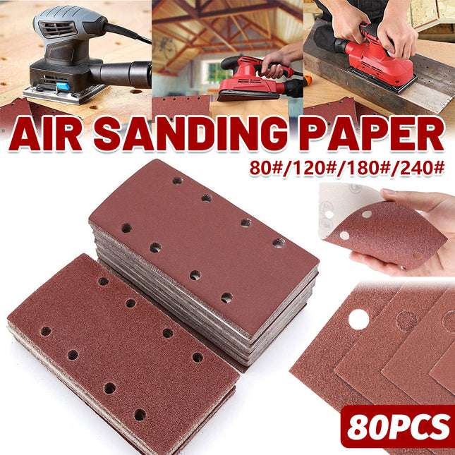 80PCS Rectangular Sanding Sheets 8 Hole Flocked Sandpaper For Polishing Wood
