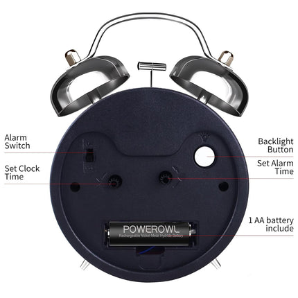 Metal Bell Alarm Clock Desktop Clock Decoration BatteryOperated For Bedroom Home