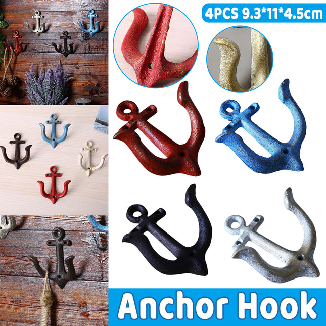 4PCS Vintage Iron Anchor Hooks Wall Decor for Home Bar Hanging Coats Keys Towels