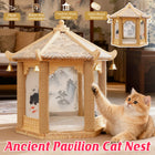 2 in 1 Ancient Pavilion Cat Nest and Scratch Post Modern House Pet Bed Toy