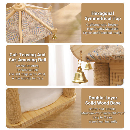 2 in 1 Ancient Pavilion Cat Nest and Scratch Post Modern House Pet Bed Toy