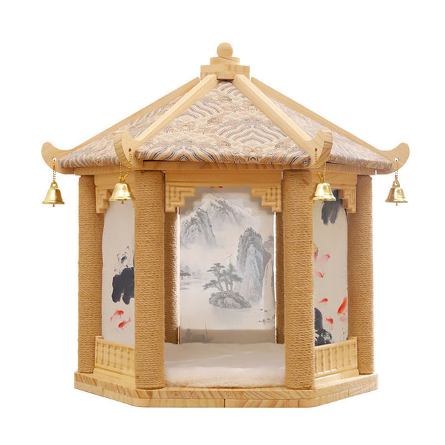 2 in 1 Ancient Pavilion Cat Nest and Scratch Post Modern House Pet Bed Toy