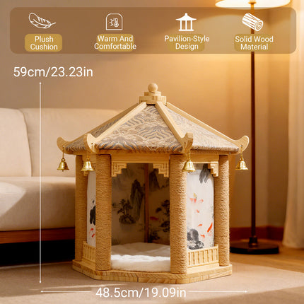 2 in 1 Ancient Pavilion Cat Nest and Scratch Post Modern House Pet Bed Toy