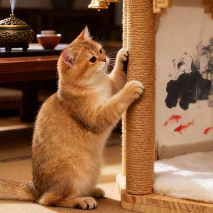 2 in 1 Ancient Pavilion Cat Nest and Scratch Post Modern House Pet Bed Toy