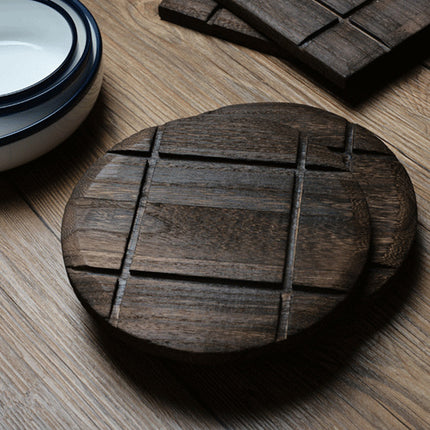 8PCS Rounded Solid Wood Tea Pot Mat Anti-Scalding Heat-Resistant Home Office Use