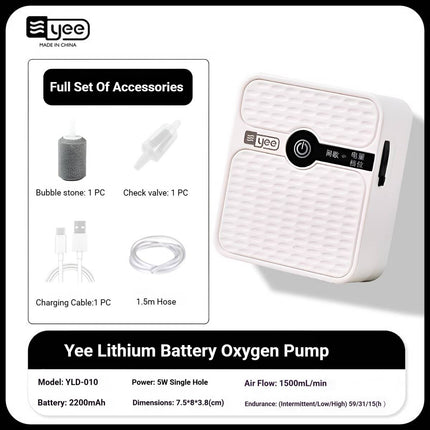 Rechargeable Silent Aquarium Air Pump 5W Single Outlet 2200mAh Portable