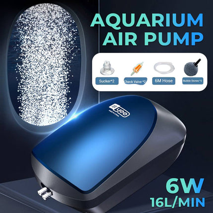 Aquarium Air Pump 6W Adjustable Single Outlet with Hose and Air Stones