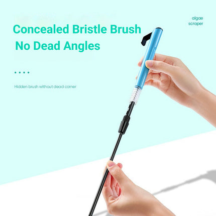 Aquarium algae scraper 2-in-1 feature - silicone scraper head and concealed bristle brush for corner cleaning