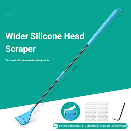 62cm wider silicone head aquarium scraper with 10 stainless steel blades and screw wrench included